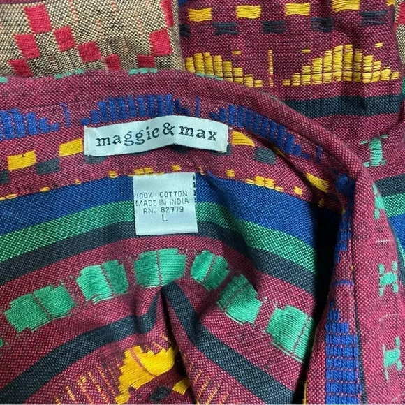 Maggie & Max L multicolor Aztec southwestern print button down‎ cotton shirt - Picture 6 of 6